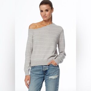 NEW 360 Cashmere Diane Grey Striped Off The Shoulder Sweater Size S